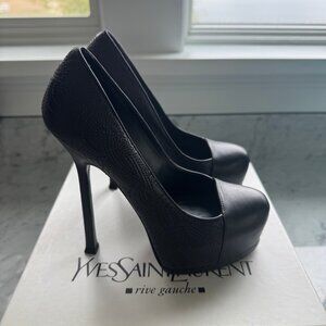YSL Saint Laurent Tribtoo 105 Pumps Grey Nappa Leather Size 6 US Gently Worn